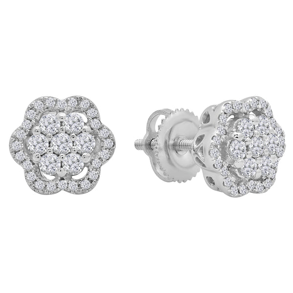 Round White Diamond Stud Earrings in 10K White Gold, 1/2 CT