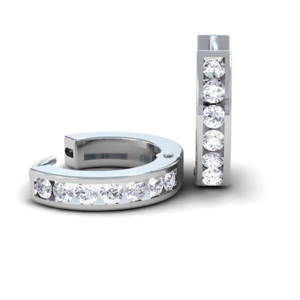 CERTIFIED Round Diamond Huggie Hoop Earrings in 14K White Gold, 1/2 CT