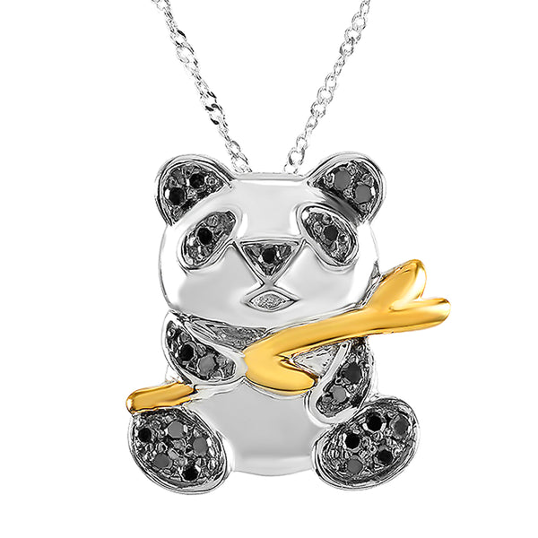 Black Diamonds Panda Necklace in Sterling Silver, 1/4 CT