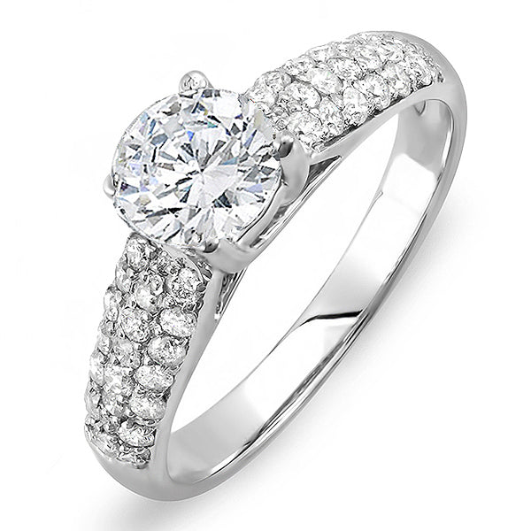 Round Diamond Engagement Ring in 14K White Gold, 1.22 CT