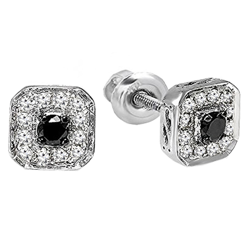 Round Black And White Diamond Stud Earrings in Sterling Silver, 0.5 CT