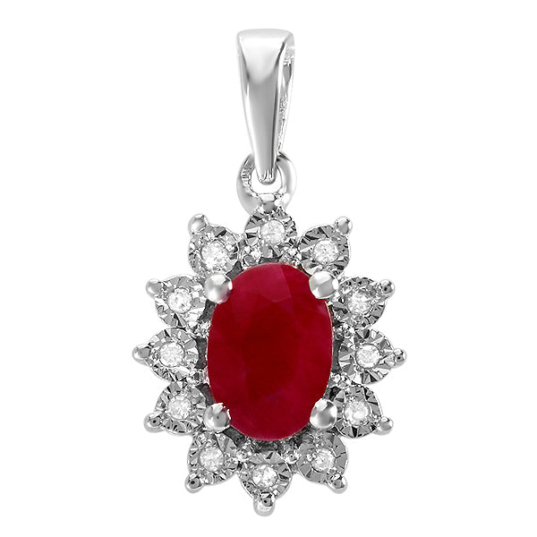 Diamond With Red Ruby Pendant in 10K White Gold, 1 CT