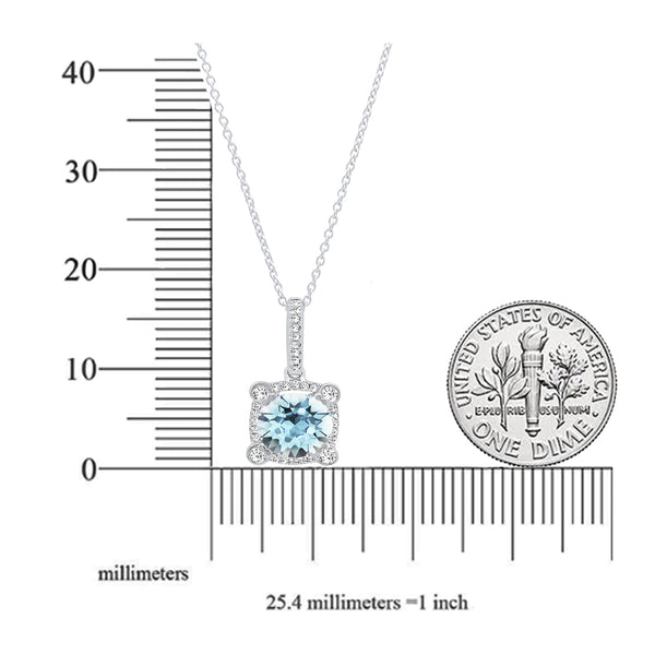 Aquamarine & Diamond Pendant in 10K White Gold, 0.15 CT