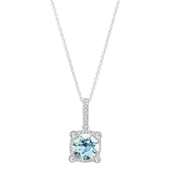 Aquamarine & Diamond Pendant in 10K White Gold, 0.15 CT