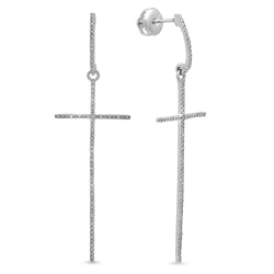 Round Diamond Cross Earrings in 14K White Gold, 0.21 CT