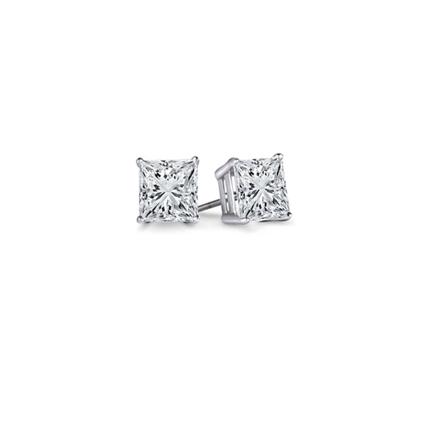 Princess Cut Stud Earrings in 14K White Gold, 0.10 CT