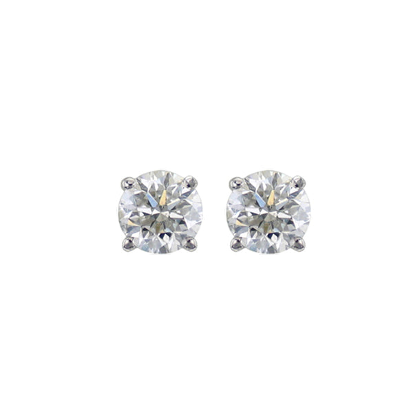 Round Cut White Diamond Stud Earrings in 14K White Gold, 0.10 CT